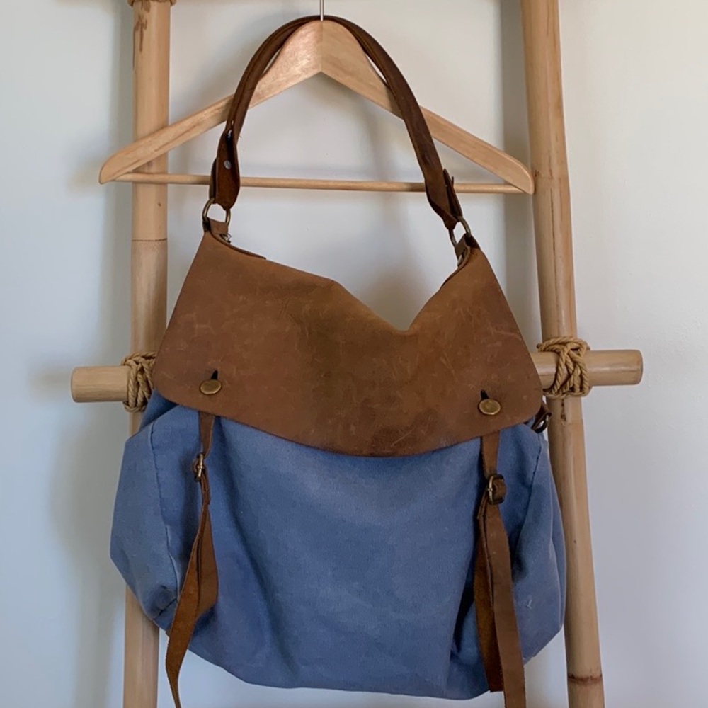 Vintage Leather & denim messenger bag